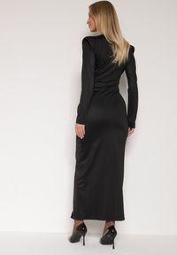 Born2be - Czarna Elegancka Sukienka z Trenem i Rozcięciem Atissa. Okazja: na imprezę. Kolor: czarny. Wzór: aplikacja. Styl: elegancki #5