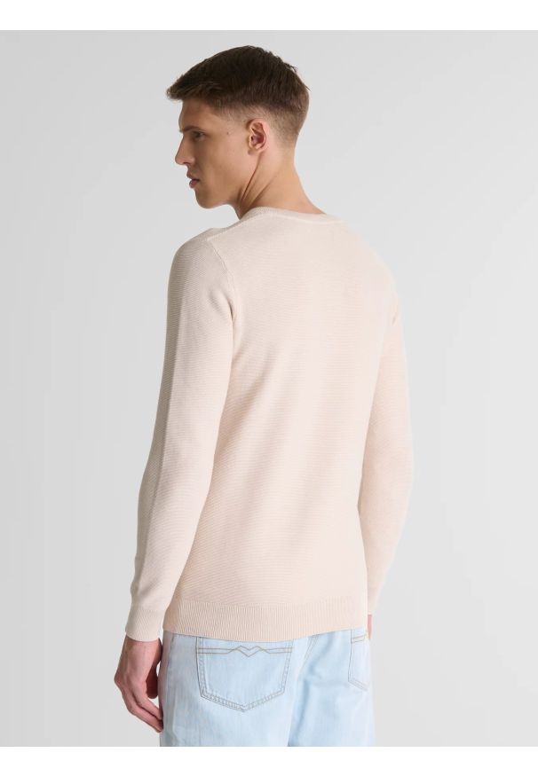 Big-Star - Sweter męski bawełniany klasyczny z dekoltem w serek beżowy Vasonitex 801. Okazja: na co dzień. Typ kołnierza: dekolt w serek. Kolor: beżowy. Materiał: bawełna. Wzór: ze splotem. Styl: klasyczny