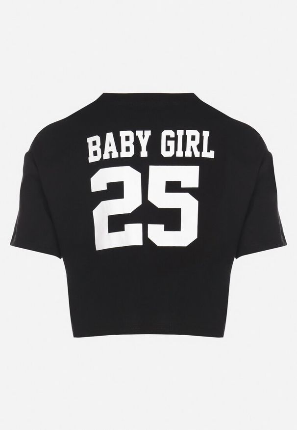 Born2be - Czarny Bawełniany T-shirt Oversize o Krótkim Kroju Zariona. Okazja: na co dzień. Kolor: czarny. Materiał: bawełna. Długość: krótkie. Wzór: aplikacja. Styl: klasyczny, casual, elegancki