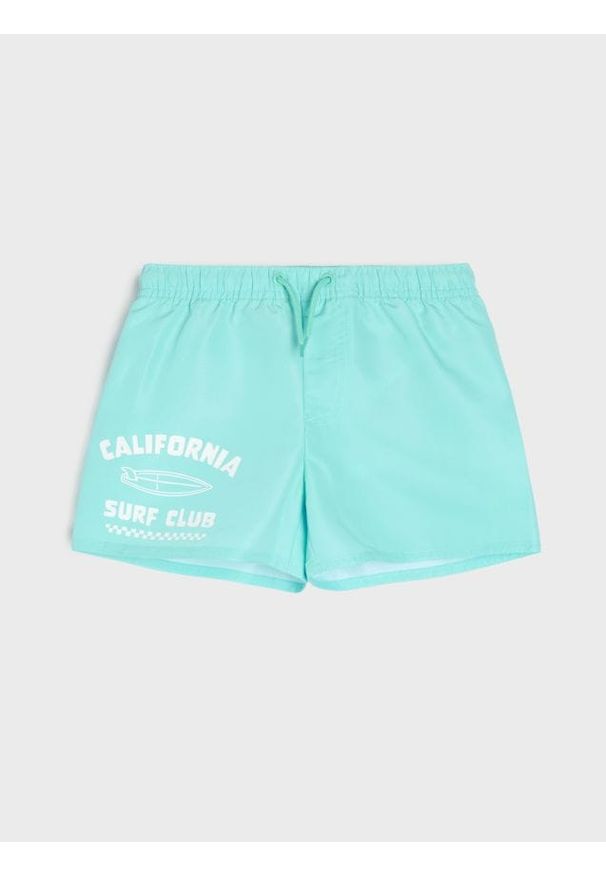 Sinsay - Szorty kąpielowe z napisem "California Surf Club" - zielony. Kolor: zielony. Wzór: napisy