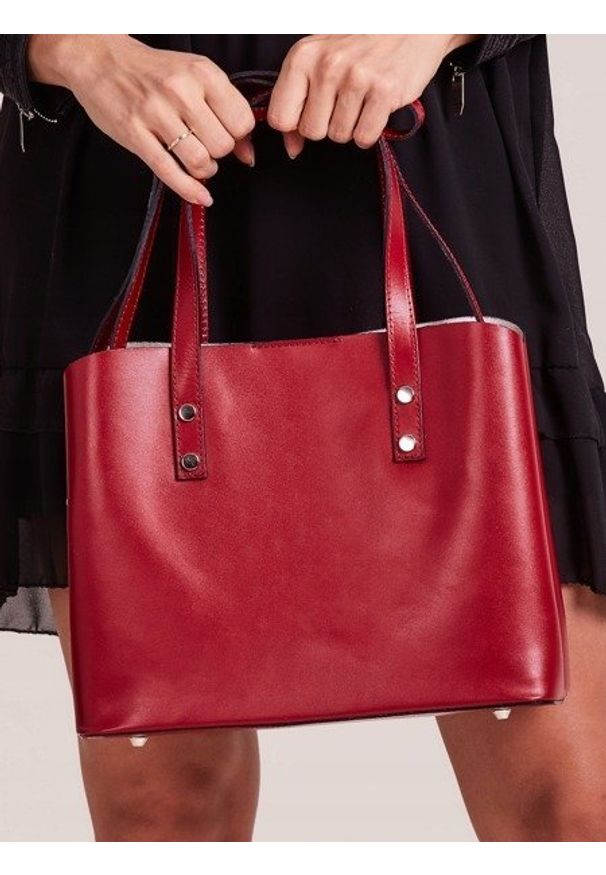 ROVICKY - Włoska skórzana torebka shopper bag czerwona Rovicky TWR-61. Kolor: czerwony. Materiał: skórzane