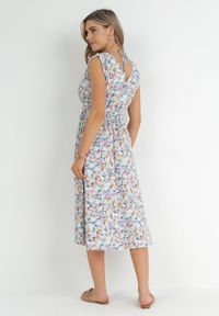 Born2be - Niebieska Sukienka Midi z Gumką w Pasie i Ozdobnym Wiązaniem na Plecach Jeve. Kolor: niebieski. Sezon: wiosna, lato. Długość: midi #5