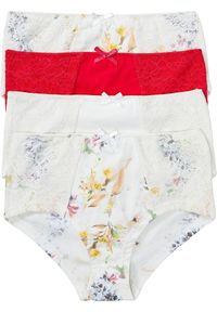 bonprix - Figi maxi panty (4 pary), z bawełny organicznej. Kolor: biały. Materiał: bawełna. Wzór: koronka