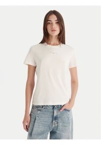 Tommy Jeans T-Shirt Linear DW0DW21964 Écru Regular Fit. Materiał: bawełna