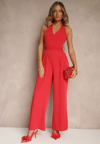 Renee - Czerwony Kombinezon o Taliowanym Kroju z Dekoltem Halter i Wiązanym Paskiem Malisena. Okazja: na co dzień, na imprezę, na randkę. Kolor: czerwony. Styl: elegancki, casual #5
