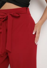 Born2be - Bordowe Spodnie Szerokie z Wiązaniem w Pasie Paper Bag Tisallas. Kolor: czerwony. Styl: elegancki #5