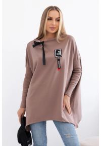 Inny - Bluza oversize z asymetrycznymi bokami mocca. Materiał: elastan, prążkowany, materiał, bawełna. Długość: długie