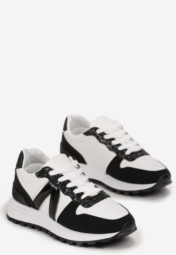 Renee - Czarne Sneakersy z Brokatem przed Kostkę Skylara. Okazja: na co dzień. Wysokość cholewki: przed kostkę. Kolor: czarny