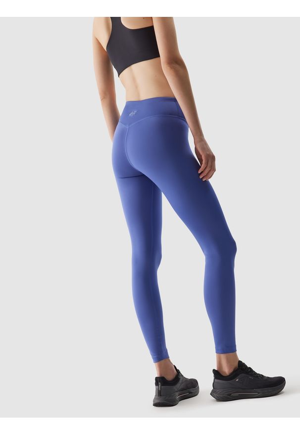4f - 4F Legginsy treningowe z materiału z recyklingu damskie - granatowe L. Kolor: niebieski. Materiał: materiał. Wzór: ze splotem, jednolity, gładki. Sport: joga i pilates, fitness