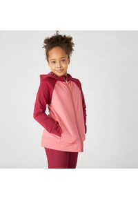 DOMYOS - Bluza dziecięca Domyos S500 rozpinana. Kolor: różowy, wielokolorowy, fioletowy. Materiał: elastan, poliester, materiał