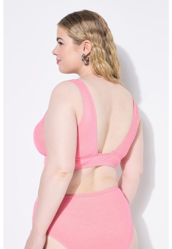 ULLA POPKEN - Damski Top bikini miękkie miseczki brokat. Kolekcja: plus size. Kolor: różowy. Materiał: poliester, materiał, poliamid, włókno, elastan