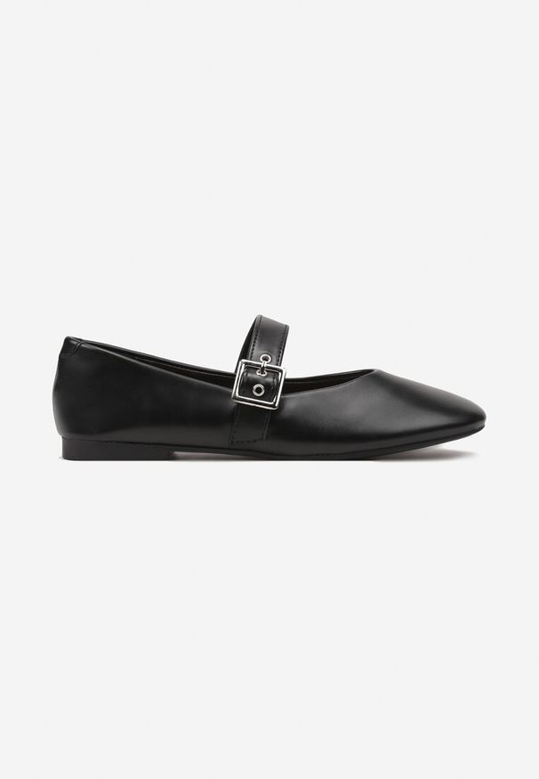 Born2be - Czarne Płaskie Balerinki w Stylu Mary Jane z Metalową Sprzączką Liatoma. Okazja: na co dzień. Zapięcie: sprzączka. Kolor: czarny. Materiał: jeans. Obcas: na obcasie. Styl: elegancki, casual, klasyczny. Wysokość obcasa: niski