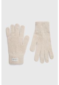 Calvin Klein - Rękawiczki z domieszką wełny. Kolor: beżowy. Materiał: wełna #1