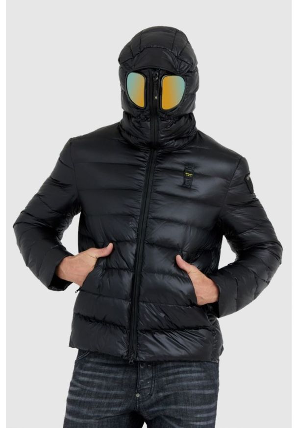 Blauer USA - BLAUER Czarna męska puchowa kurtka Enrique z goglami, Rozmiar XL. Kolor: czarny. Materiał: puch