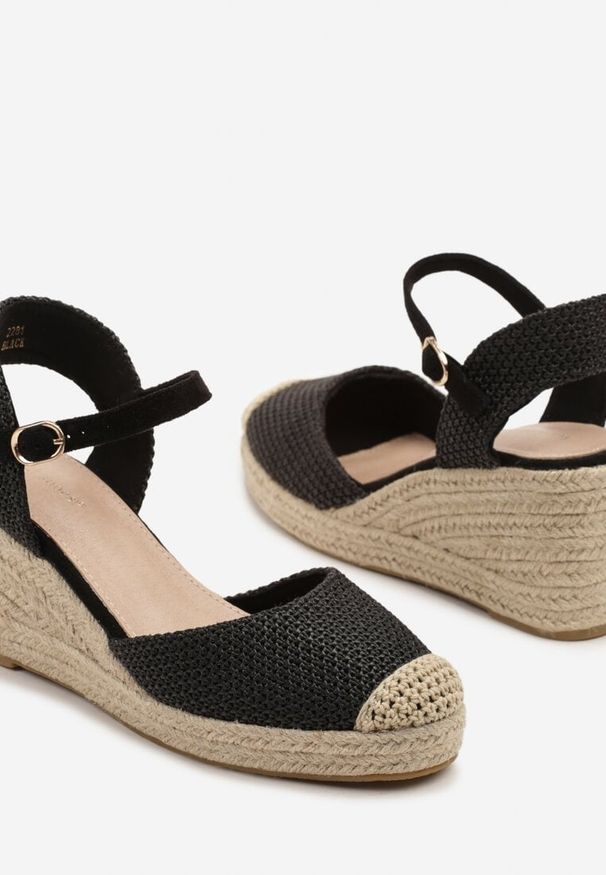 Born2be - Czarne Sandały w Stylu Espadryli na Plecionym Koturnie Reflara. Okazja: na co dzień. Kolor: czarny. Obcas: na koturnie. Styl: boho, klasyczny, elegancki, casual