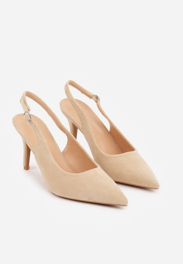 Renee - Beżowe Sandały na Szpilce w Stylu Slingback Tarosie. Okazja: na co dzień. Zapięcie: sprzączka. Kolor: beżowy. Materiał: jeans. Sezon: wiosna. Obcas: na szpilce. Styl: casual, elegancki