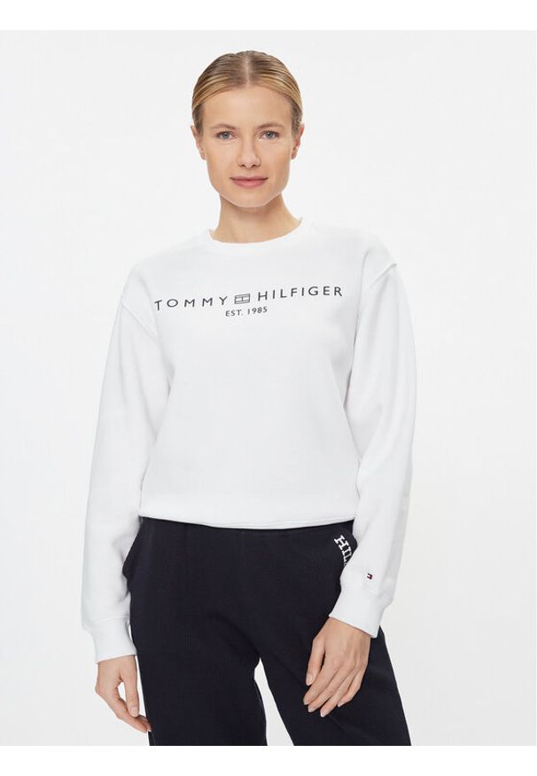 TOMMY HILFIGER - Tommy Hilfiger Bluza Logo WW0WW39791 Biały Regular Fit. Kolor: biały. Materiał: syntetyk