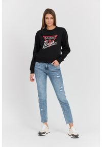 Guess - GUESS Czarna damska bluza Icon z dużym logo, Rozmiar L. Okazja: na co dzień. Kolor: czarny. Materiał: poliester, bawełna, materiał. Długość rękawa: długi rękaw. Długość: długie. Styl: casual #5