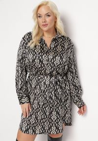 Born2be - Czarna Pudełkowa Sukienka Mini z Wiązanym Paskiem Hrina. Kolor: czarny. Materiał: materiał. Długość: mini #1