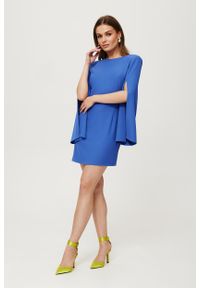 MOE - Niebieska Mini Sukienka z Rozciętymi Rękawami. Kolor: niebieski. Materiał: poliester, elastan. Długość: mini