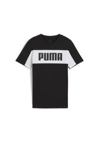 Puma - Młodzieżowa koszulka Essentials Block PUMA Black. Kolor: czarny. Wzór: haft