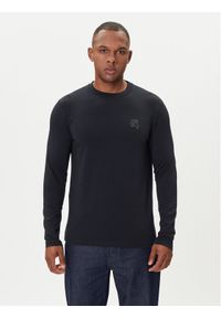 Karl Lagerfeld - KARL LAGERFELD Longsleeve 755052 554235 Granatowy Regular Fit. Typ kołnierza: dekolt w karo. Kolor: niebieski. Materiał: bawełna. Długość rękawa: długi rękaw