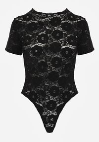 Born2be - Czarne Koronkowe Body z Krótkim Rękawem Moanelli. Okazja: na co dzień. Kolor: czarny. Materiał: koronka. Długość rękawa: krótki rękaw. Długość: krótkie. Wzór: kwiaty, aplikacja. Styl: casual #2