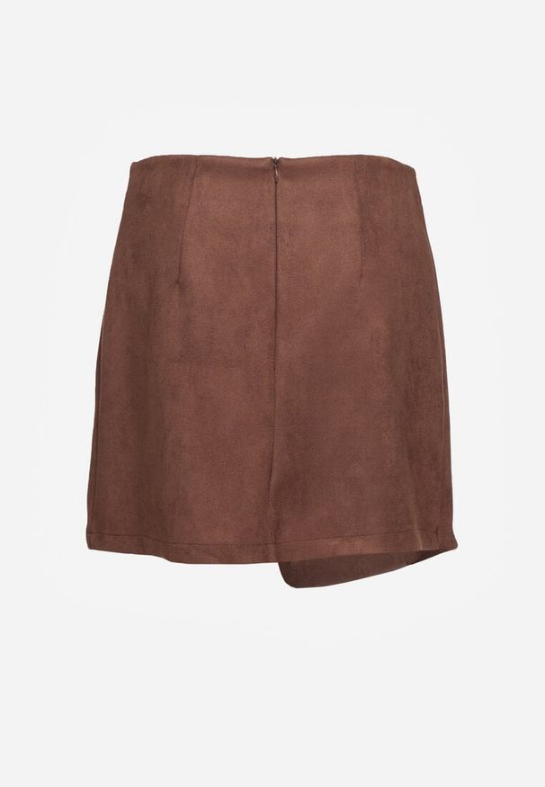 Renee - Brązowa Trapezowa Spódnica o Kopertowym Kroju z Guzikami Ilaraeth. Okazja: na co dzień. Kolor: brązowy. Styl: elegancki, casual, klasyczny