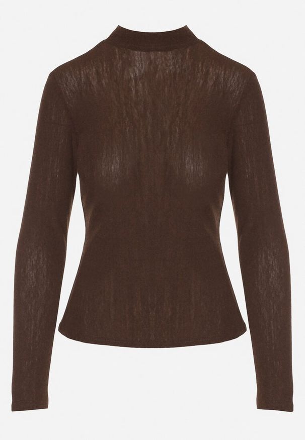 Born2be - Brązowa Bluzka Longsleeve z Półgolfem z Półtransparentnej Tkaniny z Wiskozą Tuseana. Okazja: na randkę, do pracy, na spotkanie biznesowe. Kolor: brązowy. Materiał: wiskoza, tkanina. Długość rękawa: długi rękaw. Styl: biznesowy