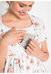 bonprix - Shirt 2 w 1 ciążowy i do karmienia piersią, z bawełny organicznej. Kolekcja: moda ciążowa. Kolor: biały. Materiał: materiał, bawełna. Wzór: gładki, kwiaty #2