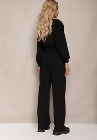 Renee - Czarny Bawełniany Komplet Bluza Krótka ze Ściągaczem i Szerokie Spodnie ze Sznurkiem w Pasie Rionnea. Kolor: czarny. Materiał: bawełna #3