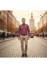 Delikatnie Taliowana Koszula Weekendowa - Pako Jeans - Malinowa, Drobny Wzór. Okazja: na co dzień. Kolor: czerwony. Materiał: bawełna. Styl: casual #6