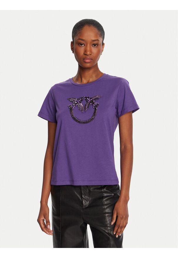 Pinko - PINKO T-Shirt Quentin 100535 A2RN Fioletowy Regular Fit. Kolor: fioletowy. Materiał: bawełna