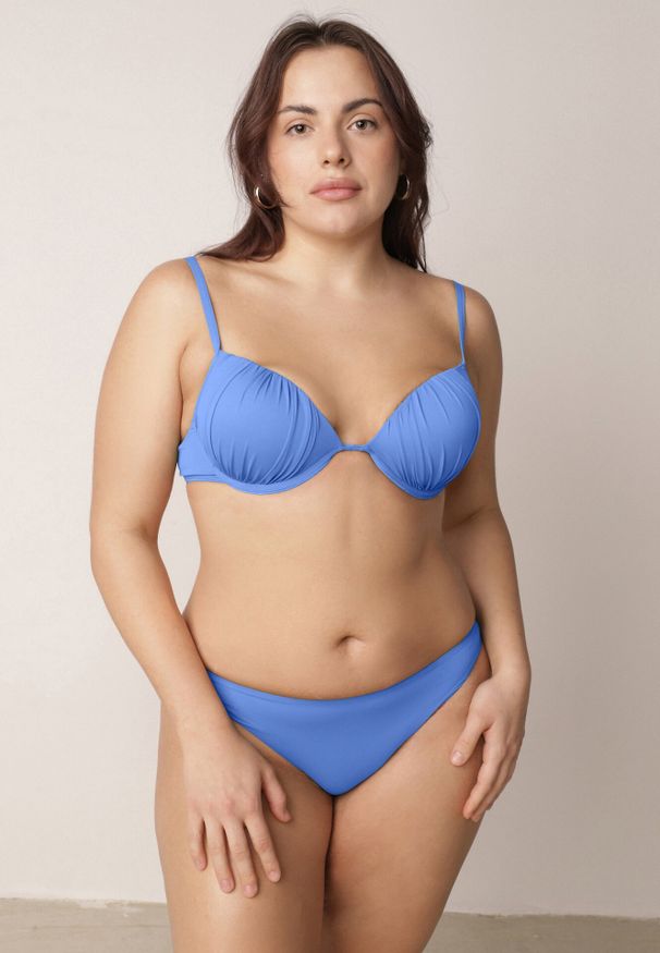 Born2be - Niebieskie Bikini Marszczony Biustonosz i Klasyczne Majtki Figi Mhyrera. Kolekcja: plus size. Kolor: niebieski