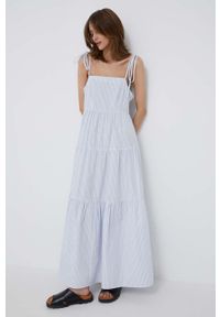 TOMMY HILFIGER - Tommy Hilfiger sukienka bawełniana kolor niebieski maxi rozkloszowana. Typ kołnierza: dekolt w karo. Kolor: niebieski. Materiał: bawełna. Długość rękawa: na ramiączkach. Typ sukienki: rozkloszowane. Długość: maxi #1
