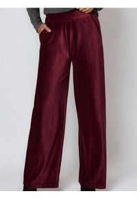 Sinsay - Prążkowane spodnie wide leg - bordowy. Kolor: czerwony. Materiał: prążkowany #1