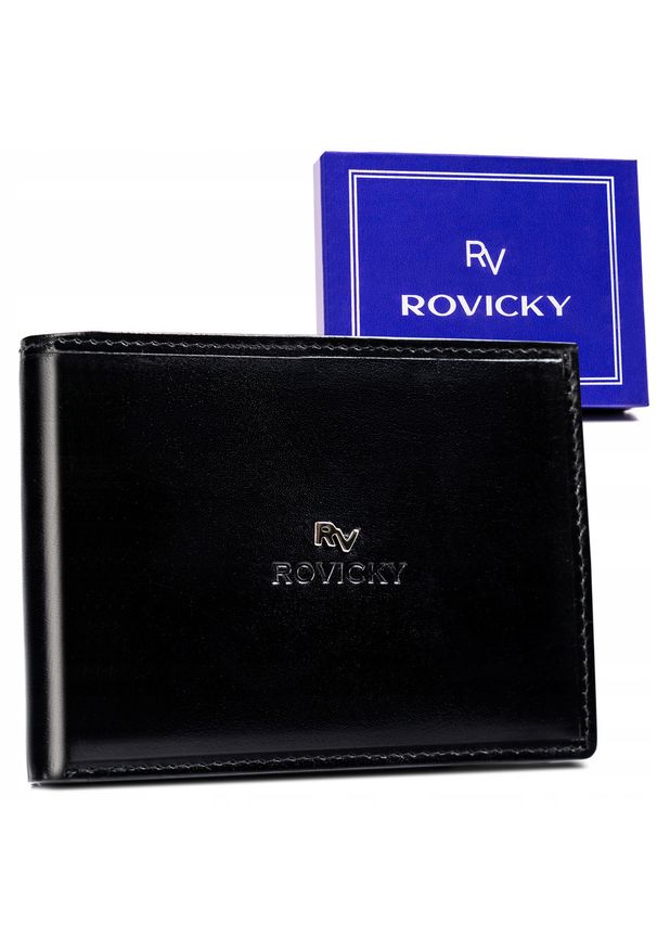 ROVICKY - Portfel skórzany Rovicky RV-7870-BCA czarny. Kolor: czarny. Materiał: skóra