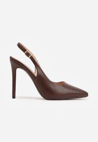 Renee - Brązowe Szpilki VICES Slingback z Wkładką ze Skóry Naturalnej Zoretta. Zapięcie: sprzączka. Kolor: brązowy. Materiał: skóra. Obcas: na szpilce. Styl: elegancki #9