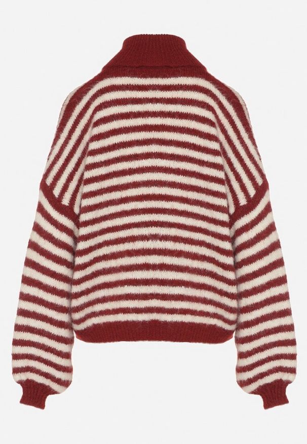 Born2be - Bordowy Golf z Domieszką Wełny w Paski Monallia. Okazja: na co dzień. Typ kołnierza: golf. Kolor: czerwony. Materiał: wełna. Wzór: paski. Styl: elegancki, klasyczny, casual