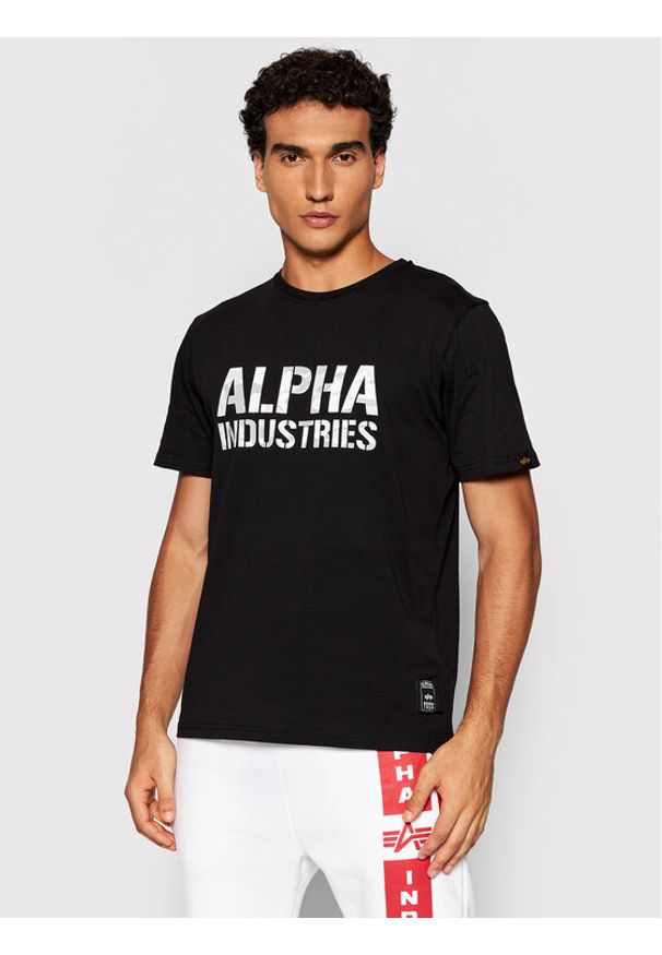 Alpha Industries T-Shirt Camo Print 156513 Czarny Regular Fit. Kolor: czarny. Materiał: bawełna. Wzór: nadruk