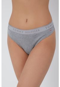 TOMMY HILFIGER - Tommy Hilfiger Stringi kolor szary. Kolor: szary. Materiał: skóra, włókno