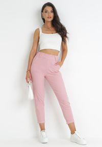 Born2be - Różowe Spodnie z Gumką w Pasie Kanell. Okazja: na co dzień. Stan: podwyższony. Kolor: różowy. Styl: casual #5