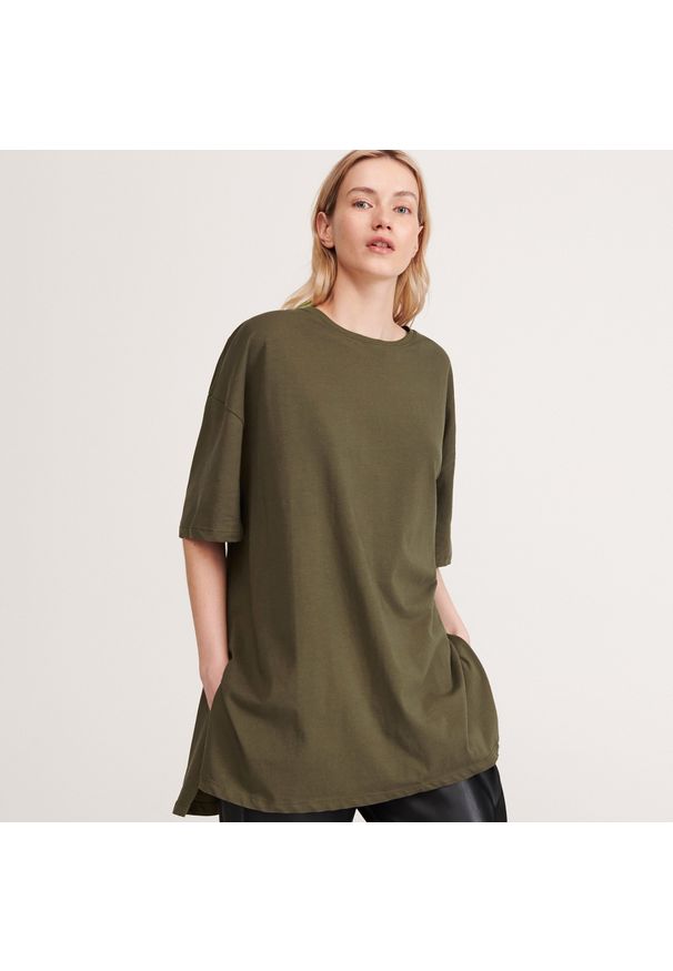 Reserved - T-shirt oversize z bawełny organicznej - Zielony. Kolor: zielony. Materiał: bawełna