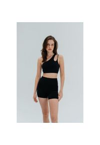 MOONHOLI - Stanik do jogi Moonholi Glam z asymetrycznym ramiączkiem. Kolor: czarny. Sport: joga i pilates