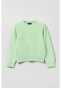 OVS sweter bawełniany dziecięcy kolor zielony lekki. Okazja: na co dzień. Kolor: zielony. Materiał: bawełna. Wzór: gładki. Styl: casual
