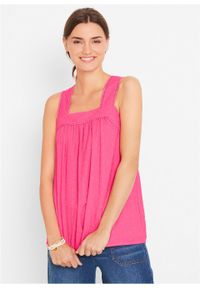 Bluzka bez rękawów bawełniana bonprix różowy pink lady. Kolor: różowy. Materiał: bawełna. Długość rękawa: bez rękawów #6