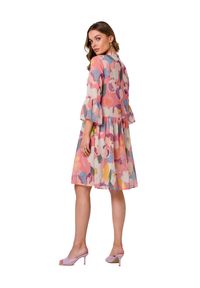 Stylove - Sukienka rozkloszowana szyfonowa z dekoltem V pastelowa. Okazja: na randkę. Materiał: szyfon. Styl: wizytowy #2
