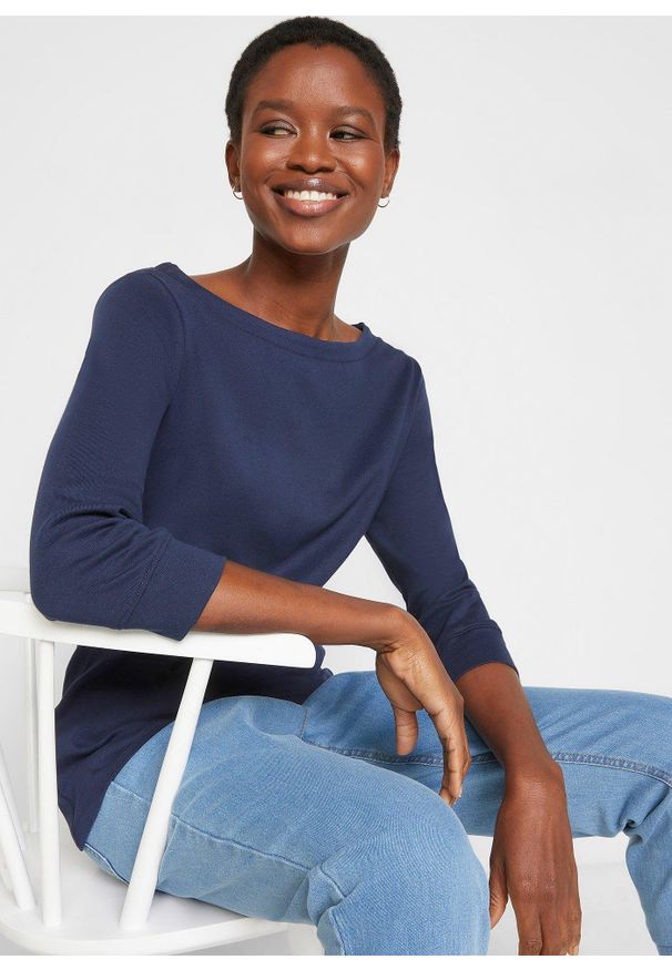 bonprix - Bluzka z długim rękawem z czystej bawełny organicznej. Kolor: niebieski. Materiał: bawełna. Długość rękawa: długi rękaw. Długość: długie