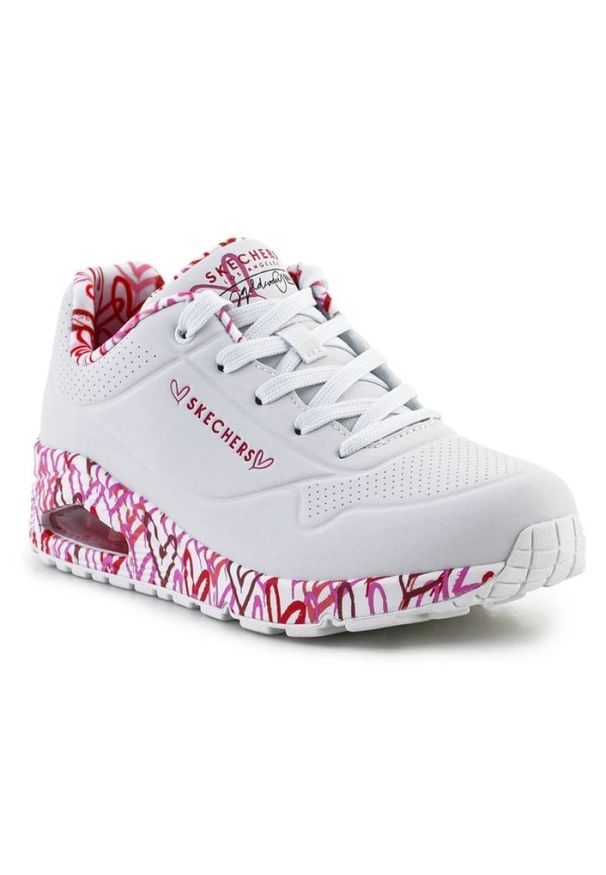 skechers - Buty Skechers Uno-Loving Love 155506-WRPK białe. Okazja: na spacer, na co dzień. Kolor: biały. Materiał: guma, syntetyk, skóra, materiał. Szerokość cholewki: normalna. Sport: turystyka piesza