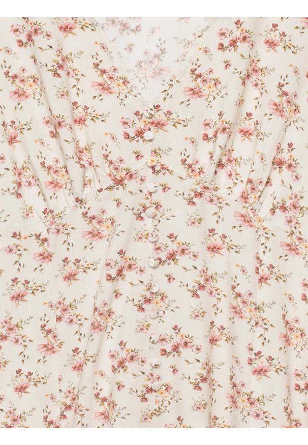 Big-Star - Sukienka damska midi z wiskozy w kwiatowy wzór perłowa Pala 103. Kolor: kremowy. Materiał: wiskoza. Wzór: kwiaty. Styl: elegancki. Długość: midi